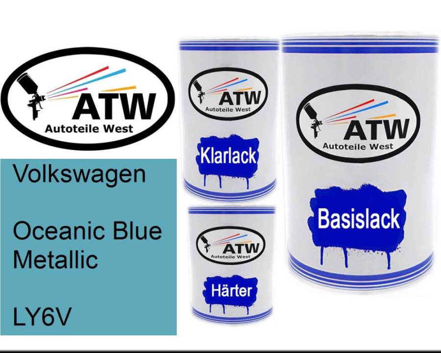 Volkswagen, Oceanic Blue Metallic, LY6V: 500ml Lackdose + 500ml Klarlack + 250ml Härter - Set, von ATW Autoteile West.